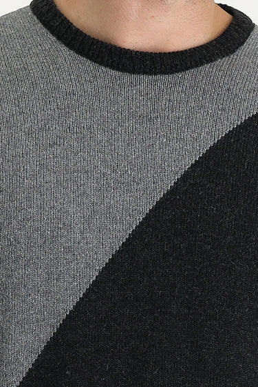  Koyu Füme Bisiklet Yaka Slim Fit Dar Kesim Yünlü Desenli Triko Kazak
