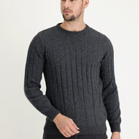 Koyu Füme Bisiklet Yaka Slim Fit Dar Kesim Yünlü Desenli Triko Kazak