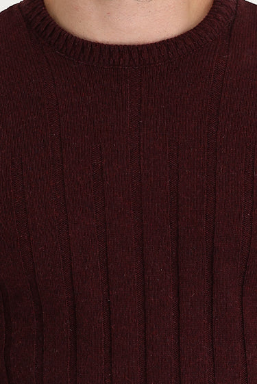  Koyu Bordo Bisiklet Yaka Slim Fit Dar Kesim Yünlü Desenli Triko Kazak