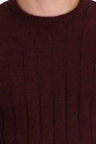  Koyu Bordo Bisiklet Yaka Slim Fit Dar Kesim Yünlü Desenli Triko Kazak