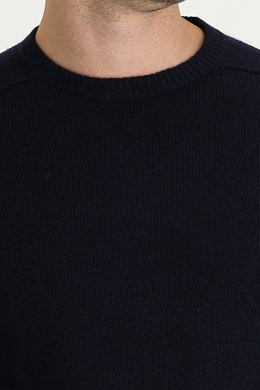 Koyu Lacivert Bisiklet Yaka Regular Fit Yünlü Desenli Triko Kazak