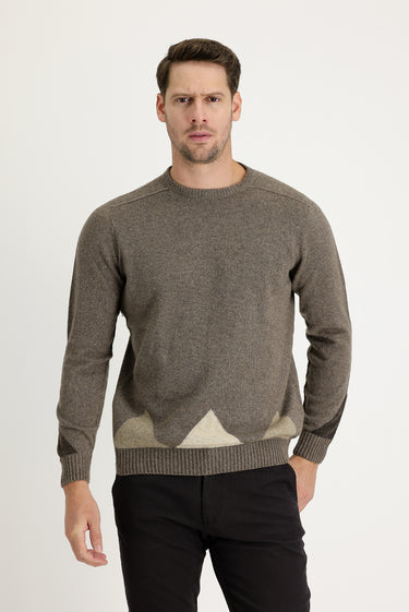 Orta Kahve Bisiklet Yaka Regular Fit Yünlü Desenli Triko Kazak