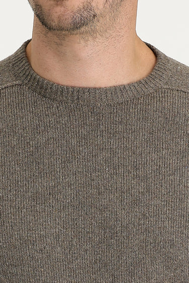 Orta Kahve Bisiklet Yaka Regular Fit Yünlü Desenli Triko Kazak