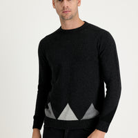 Koyu Antrasit Bisiklet Yaka Regular Fit Yünlü Desenli Triko Kazak