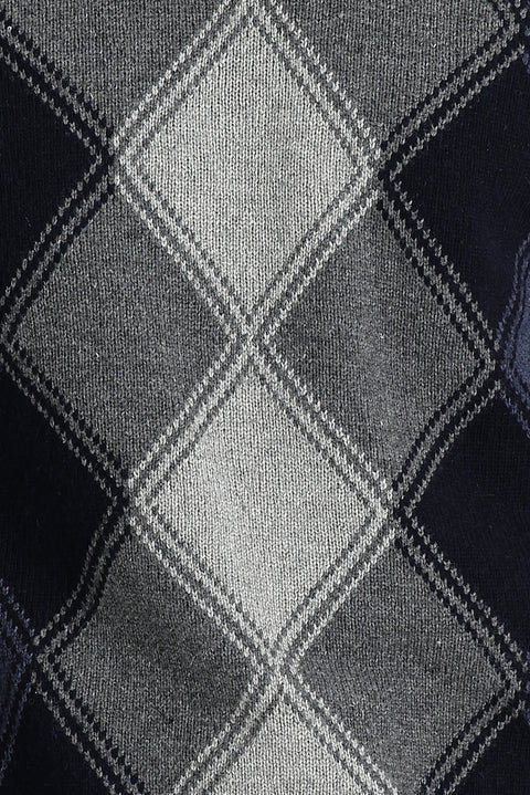 Havacı Mavi Bisiklet Yaka Regular Fit Yünlü Desenli Triko Kazak