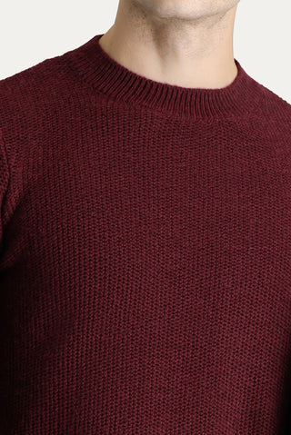  Koyu Bordo Bisiklet Yaka Slim Fit Dar Kesim Yünlü Desenli Triko Kazak
