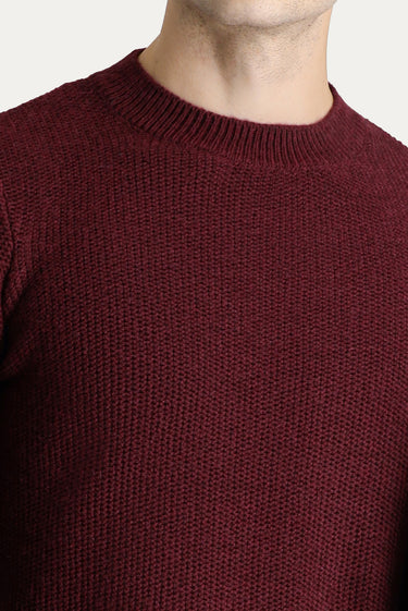  Koyu Bordo Bisiklet Yaka Slim Fit Dar Kesim Yünlü Desenli Triko Kazak