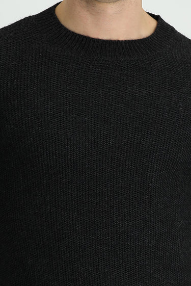 Koyu Antrasit Melanj Bisiklet Yaka Slim Fit Dar Kesim Yünlü Desenli Triko Kazak