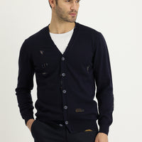Koyu Lacivert Slim Fit Dar Kesim Desenli Triko Hırka