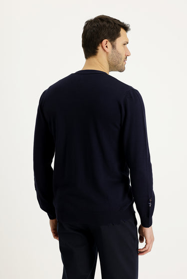 Koyu Lacivert Slim Fit Dar Kesim Desenli Triko Hırka