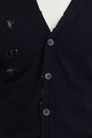  Koyu Lacivert Slim Fit Dar Kesim Desenli Pamuklu Triko Hırka