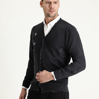 Koyu Antrasit Slim Fit Dar Kesim Pamuklu Triko Hırka