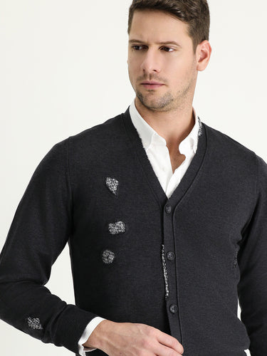 Koyu Antrasit Slim Fit Dar Kesim Pamuklu Triko Hırka