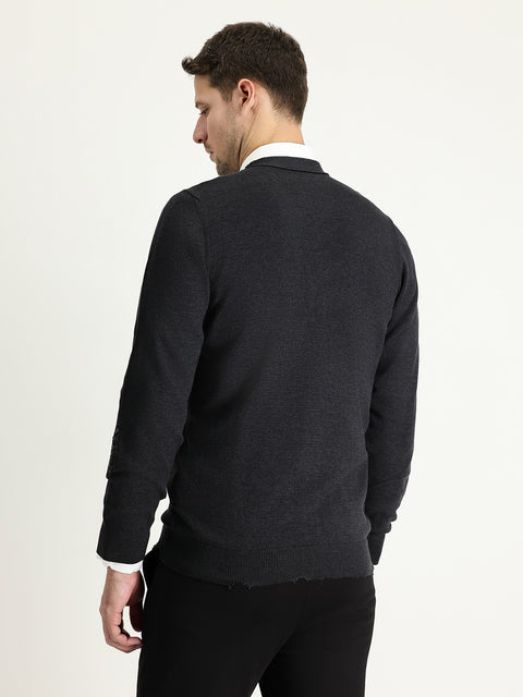 Koyu Antrasit Slim Fit Dar Kesim Triko Hırka