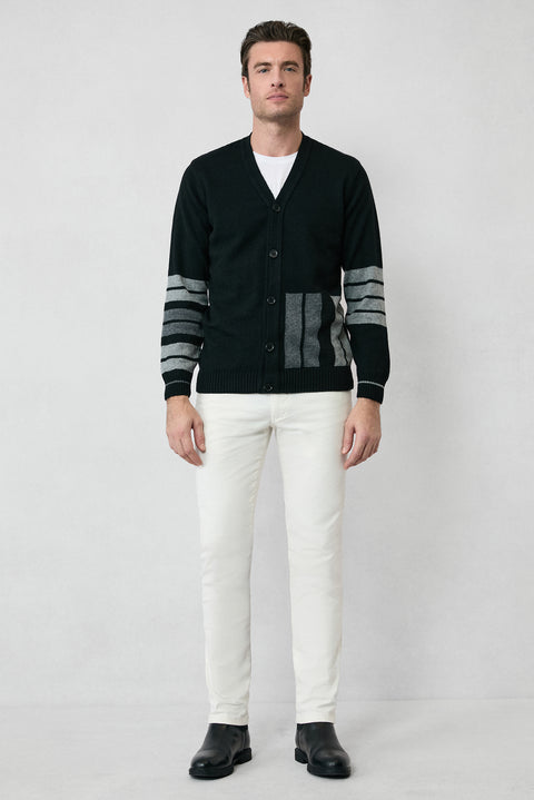 Siyah Yünlü Desenli Triko Hırka