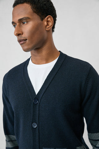  Orta Lacivert Yünlü Desenli Triko Hırka