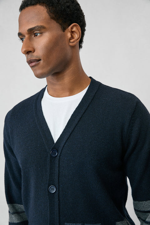 Orta Lacivert Yünlü Desenli Triko Hırka