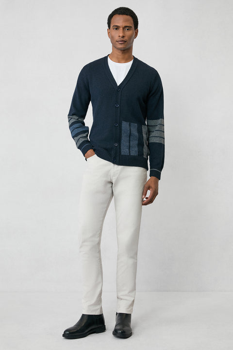 Orta Lacivert Yünlü Desenli Triko Hırka