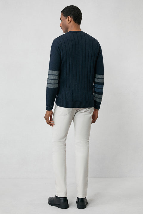 Orta Lacivert Yünlü Desenli Triko Hırka