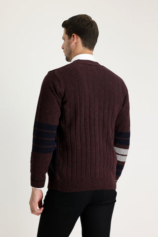  Şarap Bordo Yünlü Desenli Triko Hırka