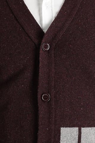  Şarap Bordo Yünlü Desenli Triko Hırka