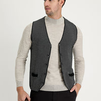 Siyah Slim Fit Dar Kesim Desenli Triko Yelek