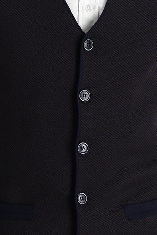  Koyu Lacivert Slim Fit Dar Kesim Desenli Pamuklu Triko Yelek