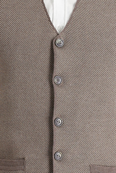 Açık Kahve Melanj Slim Fit Dar Kesim Desenli Pamuklu Triko Yelek