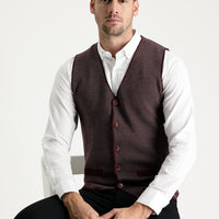 Koyu Bordo Slim Fit Dar Kesim Desenli Pamuklu Triko Yelek