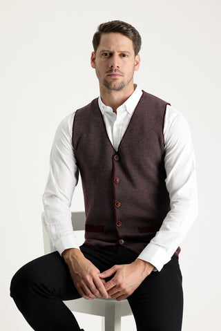  Koyu Bordo Slim Fit Dar Kesim Desenli Triko Yelek
