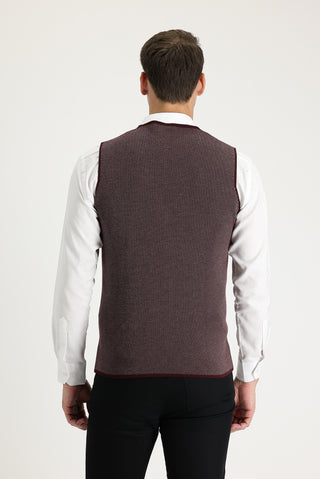  Koyu Bordo Slim Fit Dar Kesim Desenli Triko Yelek