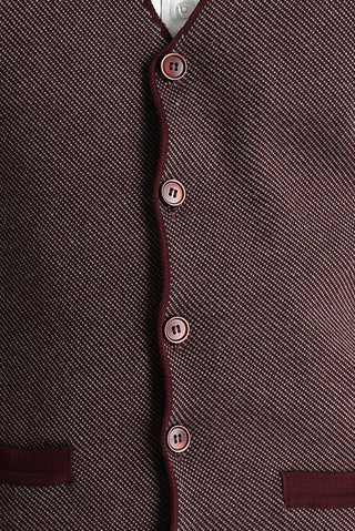  Koyu Bordo Slim Fit Dar Kesim Desenli Triko Yelek