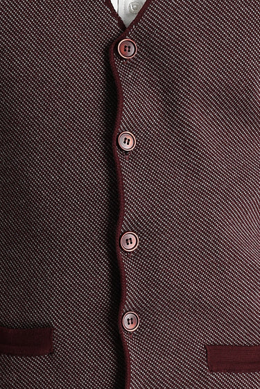  Koyu Bordo Slim Fit Dar Kesim Desenli Pamuklu Triko Yelek