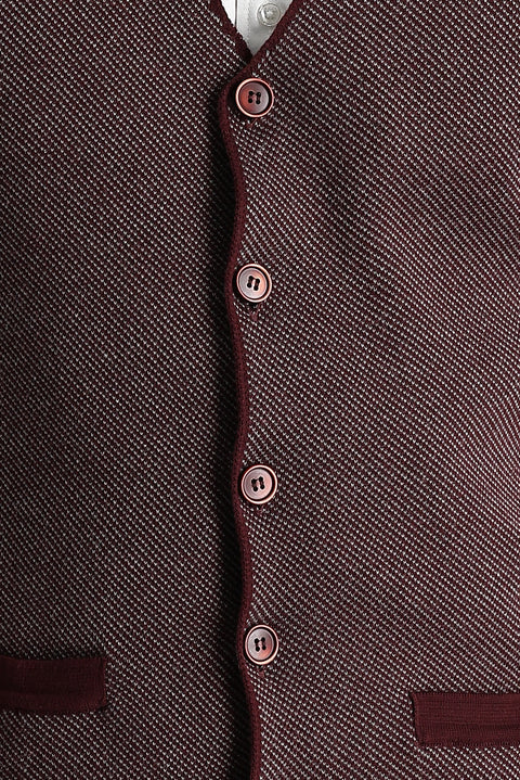 Koyu Bordo Slim Fit Dar Kesim Desenli Pamuklu Triko Yelek