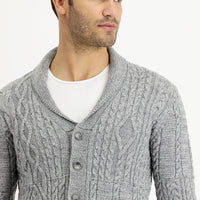 Orta Gri Melanj Regular Fit Yünlü Triko Hırka