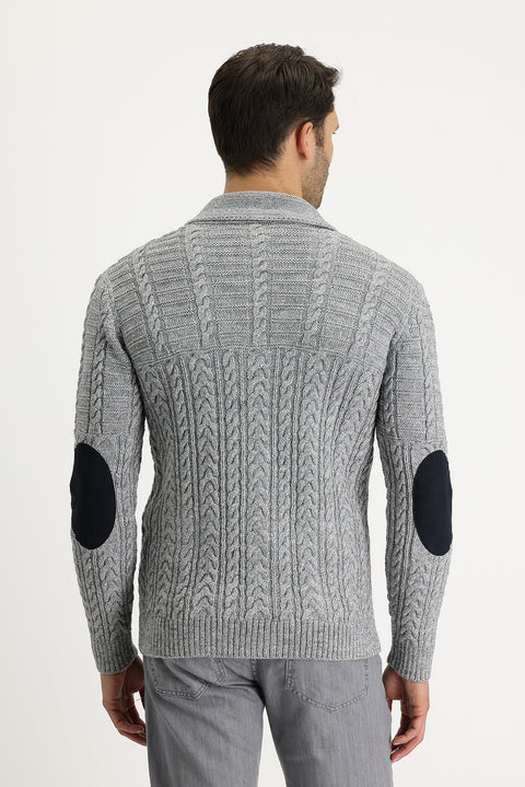 Orta Gri Melanj Regular Fit Yünlü Triko Hırka