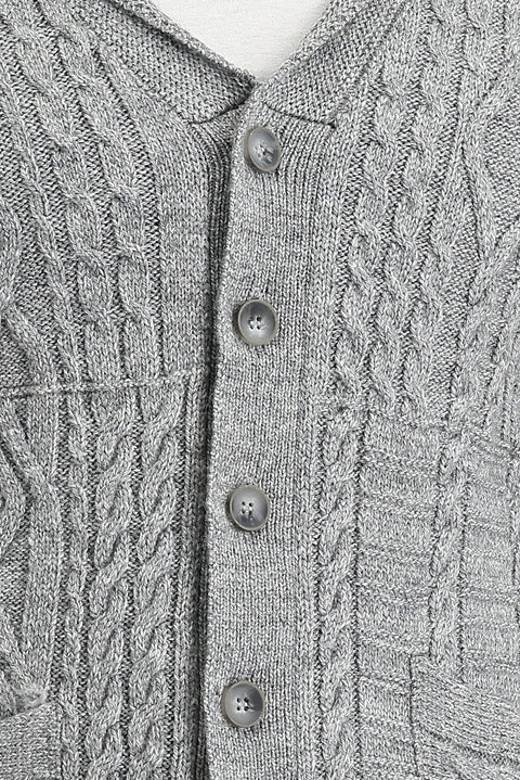 Orta Gri Melanj Regular Fit Yünlü Triko Hırka