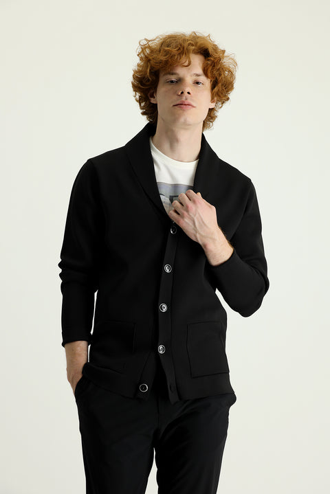 Siyah Slim Fit Dar Kesim Triko Hırka