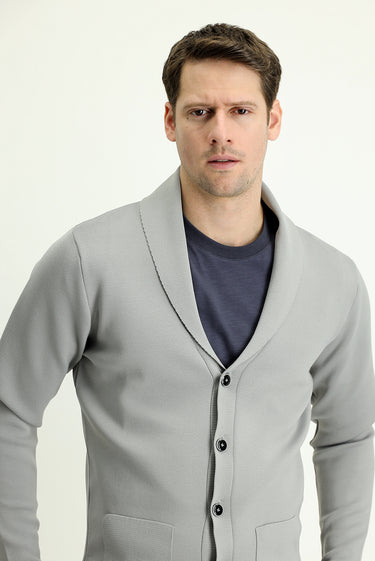 Orta Gri Slim Fit Dar Kesim Triko Hırka