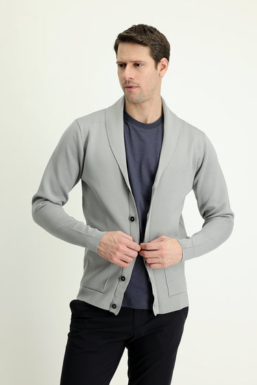 Orta Gri Slim Fit Dar Kesim Triko Hırka