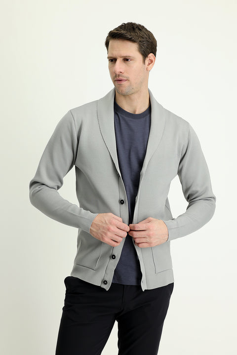 Orta Gri Slim Fit Dar Kesim Triko Hırka