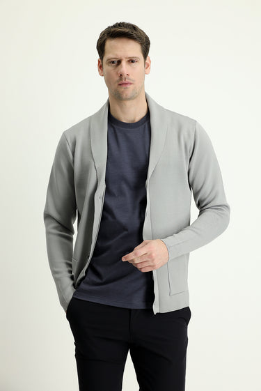 Orta Gri Slim Fit Dar Kesim Triko Hırka