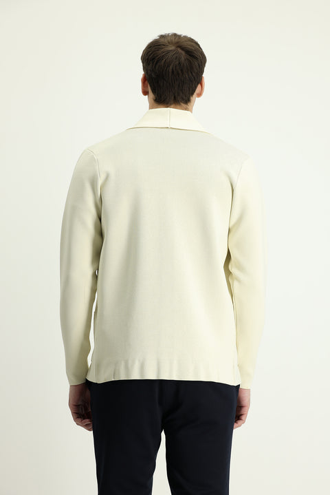 Ekru Slim Fit Dar Kesim Triko Hırka