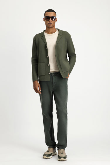 Orta Haki Slim Fit Dar Kesim Pamuklu Triko Hırka