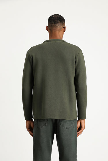 Orta Haki Slim Fit Dar Kesim Pamuklu Triko Hırka