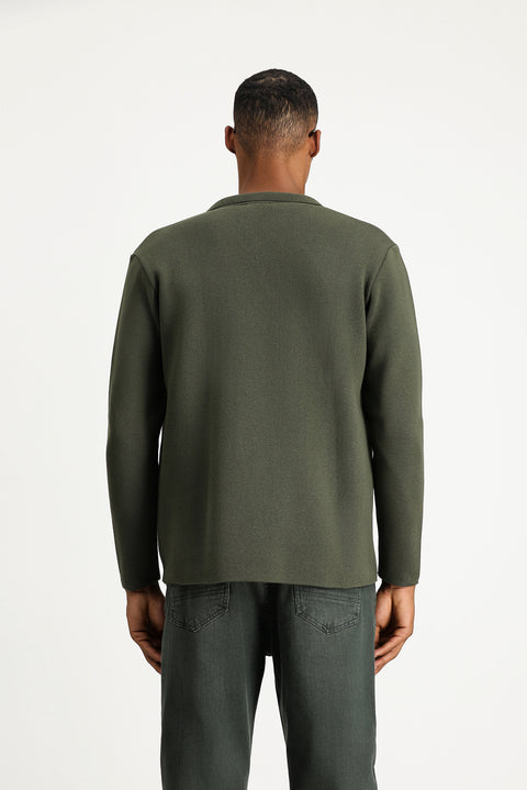 Orta Haki Slim Fit Dar Kesim Pamuklu Triko Hırka