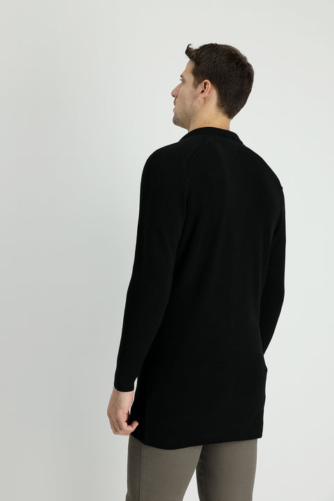 Siyah Regular Fit Pamuklu Cepli Kruvaze Triko Hırka