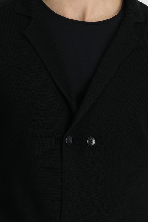 Siyah Regular Fit Pamuklu Cepli Kruvaze Triko Hırka