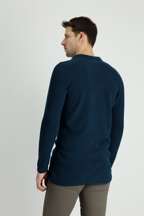 Orta Petrol Regular Fit Pamuklu Cepli Kruvaze Triko Hırka