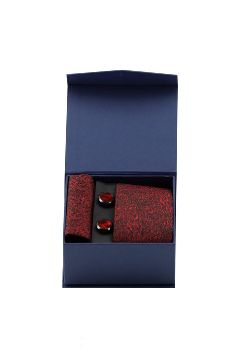 Kırmızı 3'lü Kravat & Mendil & Kol Düğmesi Seti